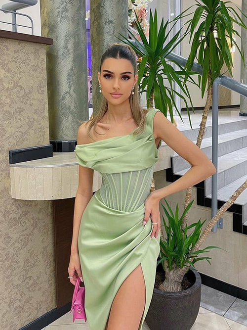 One Shoulder Satin Dress