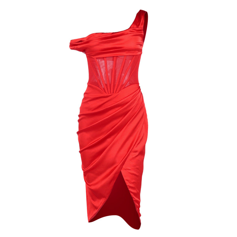 One Shoulder Satin Dress