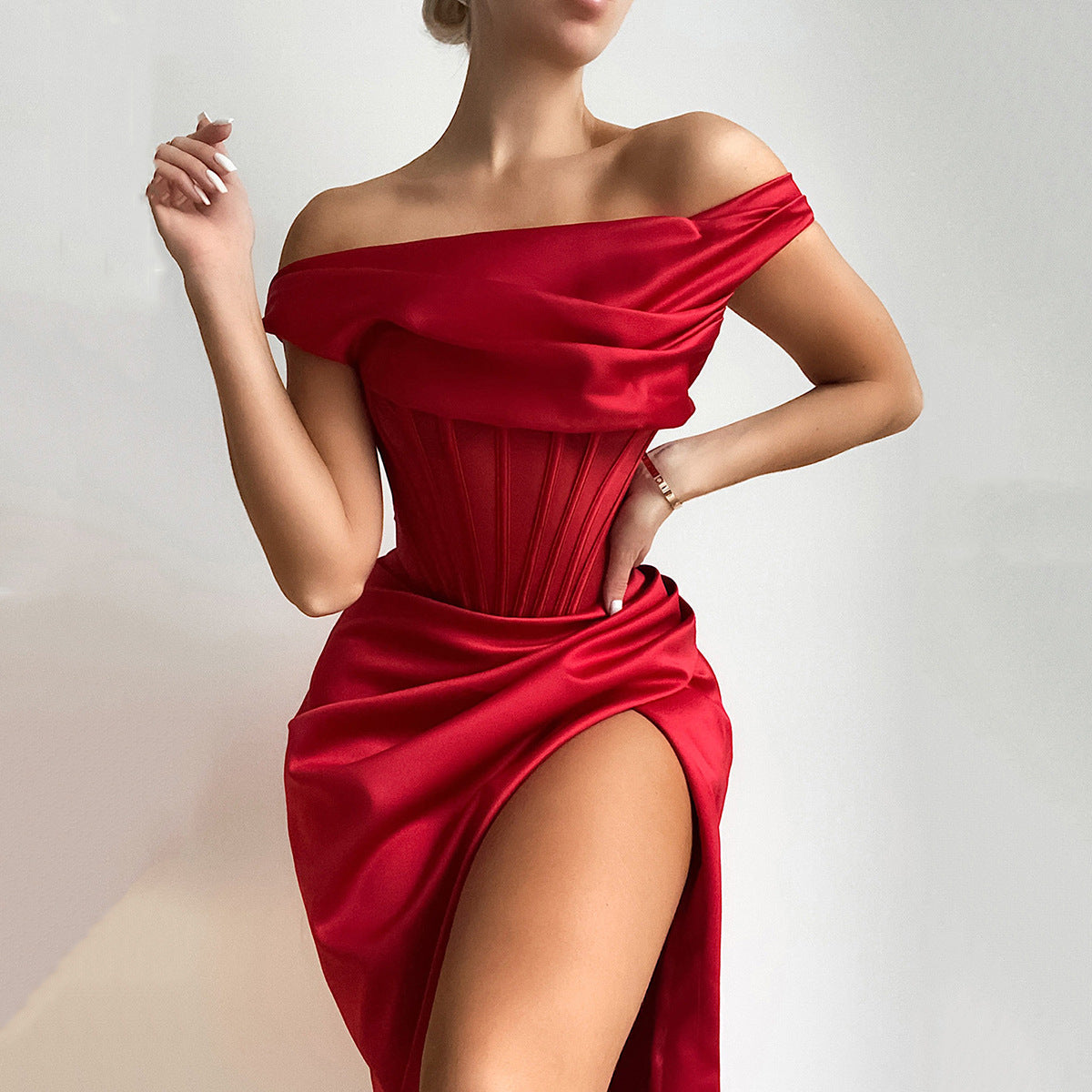 One Shoulder Satin Dress