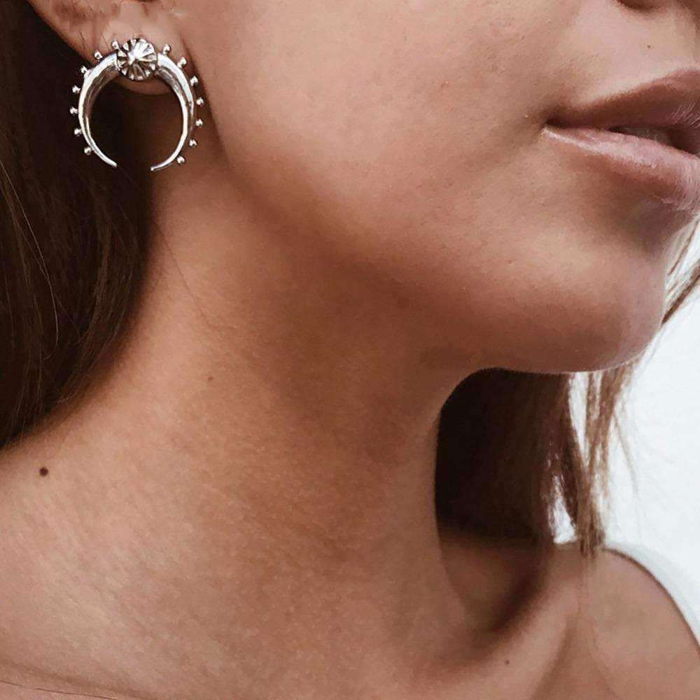 Crescent Stud Moon Earring Half Moon Silver & Gold Earrings